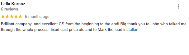 Screenshot of the original five-star Google review left by Leila Kurnaz. Full wording is written out above.