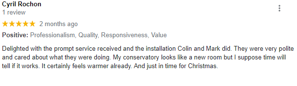 Screenshot of the original five-star Google review left by Cyril Rochon. Full wording is written out above.