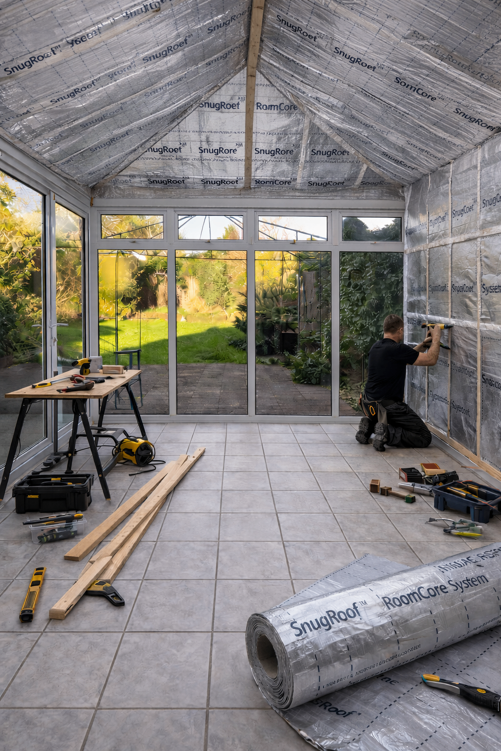 SnugRoof multifoil insulation fitted across ceiling and walls